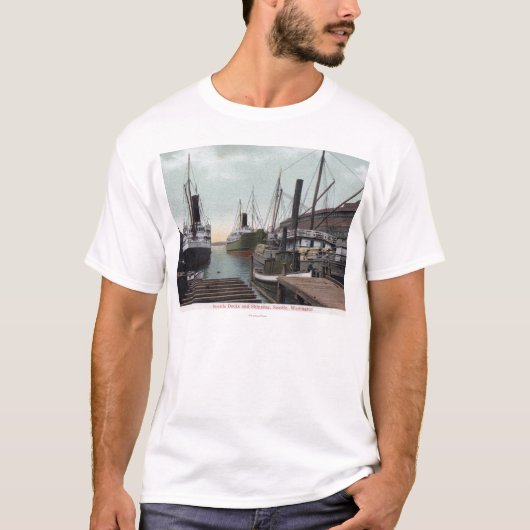 T-shirt Seattle, WashingtonView du dock et des bateaux (Devant)