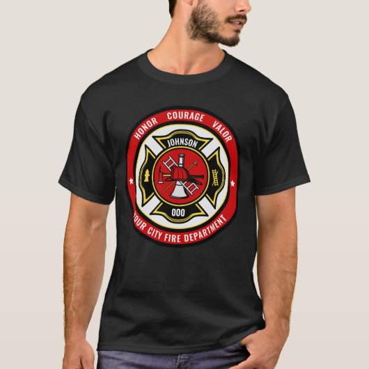 T-shirt Secourt de pompier AJOUTER LE NOM Insigne du servi (Devant)