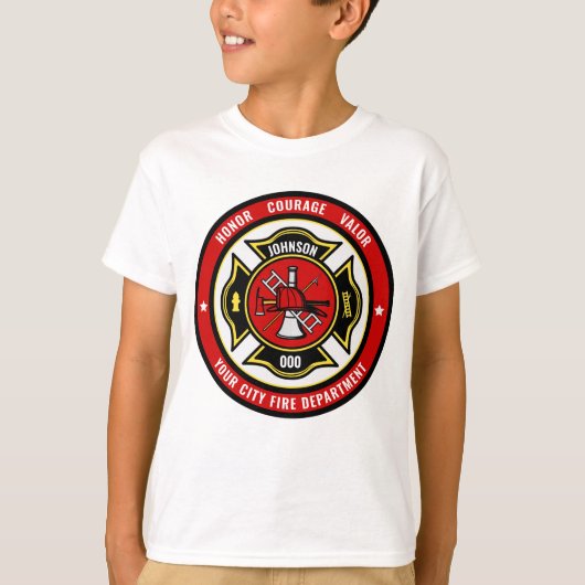 T-shirt Secourt de pompier AJOUTER LE NOM Insigne du servi (Devant)