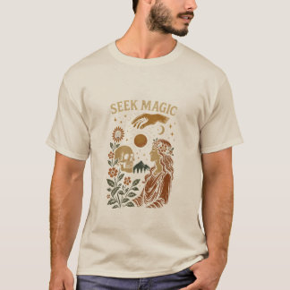 T-shirt Seek Magic – Vintage Mystical Skull & Goddess T-Sh