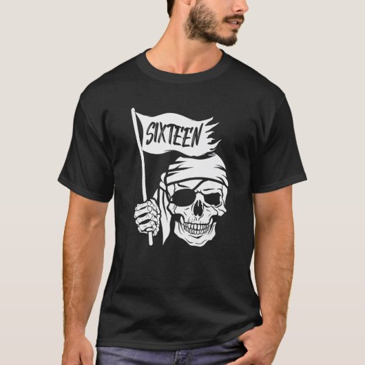 T-shirt Seize Ans Ancien Pirate Capitaine Drapeau 16E Anni (Devant)