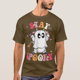 T-shirt Séjournez Éffrayant Fantôme Avec Fleurs Halloween
