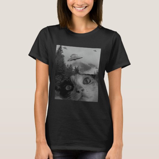 T-shirt Selfie Cat Meme UFO Sighting Alien Conspiracy Sci  (Devant)