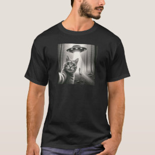 T-shirt Selfie Chat Drôle Avec Alien UFO Graphisme Hommes