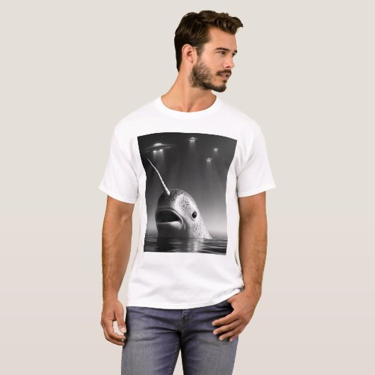 T-shirt Selfie d'Alien Narwhal UFO Racoon avec OVNI (Devant entier)
