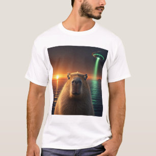 T-shirt selfie de capybara graphique drôle avec UFO bizarr