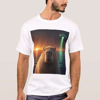 T-shirt selfie de capybara graphique drôle avec UFO bizarr