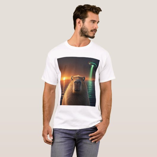 T-shirt selfie de capybara graphique drôle avec UFO bizarr (Devant entier)