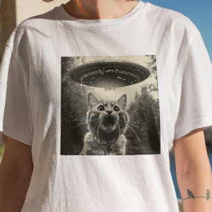 T-shirt Selfie de chat amusant avec UFO