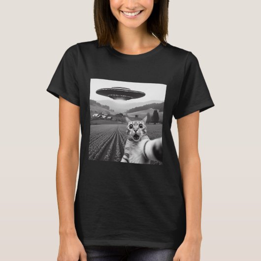 T-shirt Selfie De Chat Avec Alien Ufo Drôle Cadeaux De Cha (Devant)