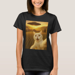 T-shirt Selfie De Chat Avec Alien Ufo Drôle Cadeaux De Cha
