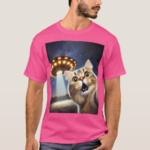 T-shirt Selfie De Chat Avec Alien Ufo Drôle Cadeaux De Cha