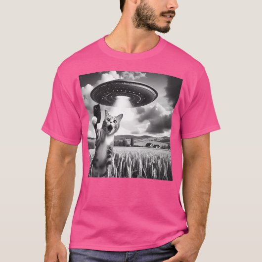 T-shirt Selfie De Chat Avec Alien Ufo Drôle Chat (Devant)