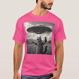T-shirt Selfie De Chat Avec Alien Ufo Drôle Chat