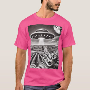 T-shirt Selfie De Chat Avec Alien Ufo Drôle Chat Bizarre G