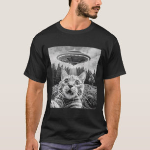 T-shirt Selfie De Chat Avec Alien Ufo Drôle Chat Pour Homm