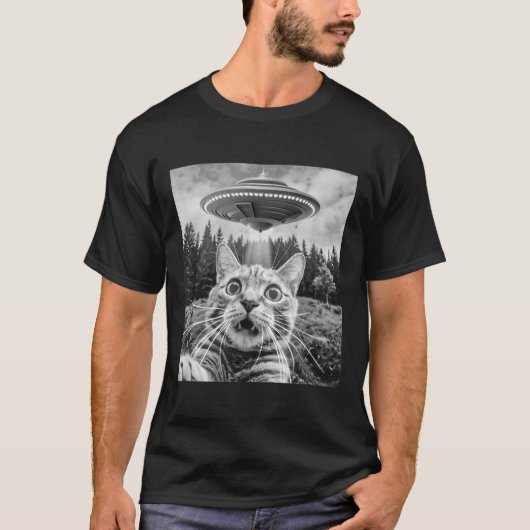 T-shirt Selfie De Chat Avec Alien Ufo Drôle Chat Pour Homm (Devant)