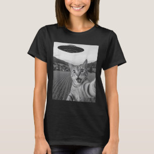T-shirt Selfie De Chat Avec Alien Ufo Funny Chat Drôle Ali