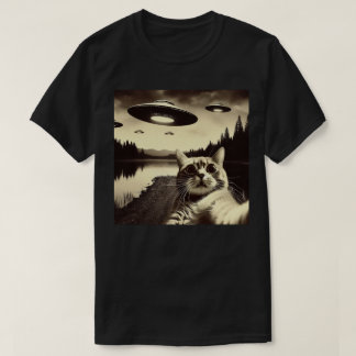 T-shirt selfie de chat avec UFO