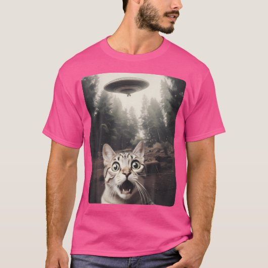 T-shirt Selfie De Chat Avec Ufo (Devant)