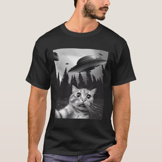 T-shirt Selfie De Chat Avec Ufos (Devant)