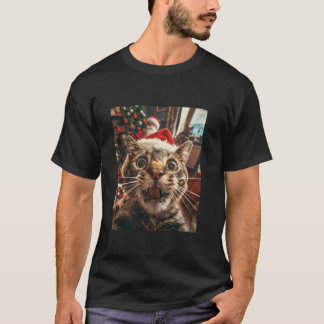 T-shirt Selfie De Chat Drôle Avec Noël Père Noël