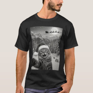 T-shirt Selfie de chat drôle avec Santa Christmas Catmas