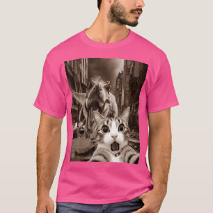 T-shirt Selfie De Chat Drôle Avec T-Rex Tyrannosaurus Dino