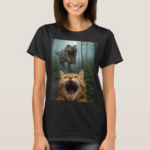 T-shirt Selfie de chat orange avec T-Rex dinosaure drôle h