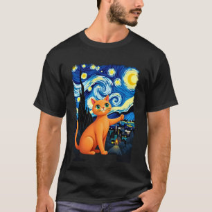 T-shirt Selfie de chat orange La nuit étoilée Maman chat A