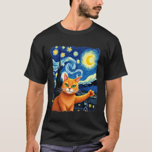 T-shirt Selfie de chat orange La nuit étoilée Maman chat A