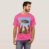 T-shirt Selfie De Poulet Avec Ufos Aliens Drôle Graphique (Devant entier)