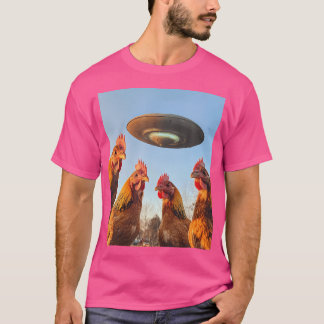 T-shirt Selfie De Poulet Avec Ufos Aliens Drôle Graphique