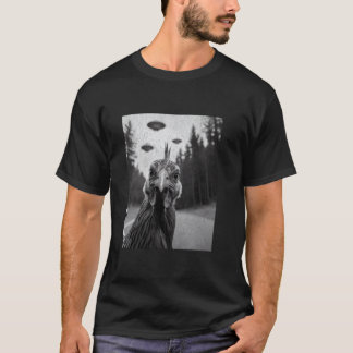 T-shirt Selfie de poulet avec un OVNI alien, drôle de ferm