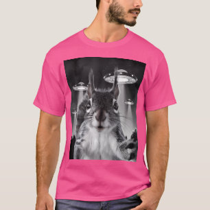 T-shirt Selfie D'Écureuil Avec Ufo Alien Drôle Écureuil Uf