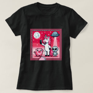 T-shirt Selfie OVNI Unicorne : Terre Carré (Pixel Art) #2