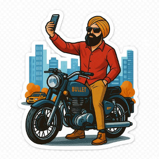 T-shirt Selfie Swag on Bullet – Punjabi Rider Vibes Sticke