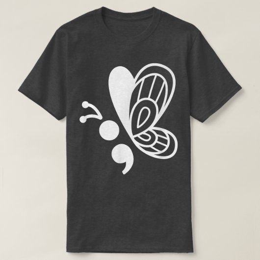 T-shirt Semicolon papillon Sensibilisation à la santé ment (Design devant)
