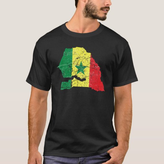 T-shirt Senegalese flag distressed with Senegal map Senega (Devant)