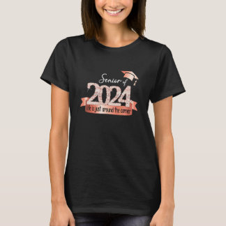 T-shirt Senior 2024 I Citation Motivante Rose Fête Noire