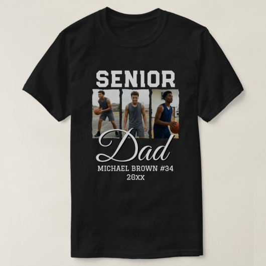 T-shirt Senior Dad Basketball Photo Collage Custom Name (Design devant)