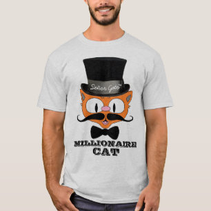 T-shirt Señor Gato Cartoon Millionaire Moustache Chat Nœud