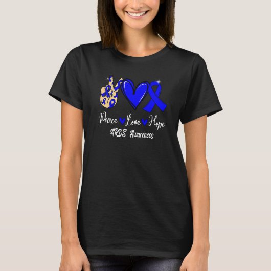 T-shirt Sensibilisation ARDS Peace Love Hope Blue Ribbon (Devant)