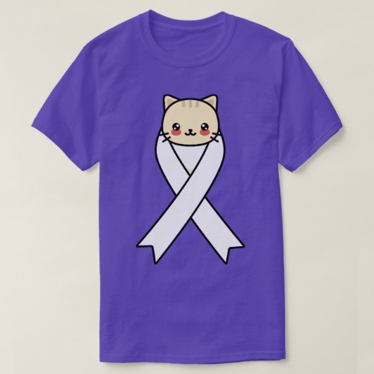 T-shirt Sensibilisation au cancer du poumon Kawaii Chat Wh (Design devant)
