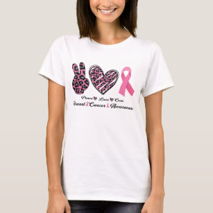 T-shirt Sensibilisation au cancer du sein Paix Amour Cure 