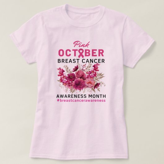 T-shirt Sensibilisation au cancer du sein rose floral Femm (Design devant)