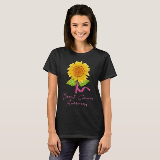 T-shirt Sensibilisation au cancer du sein Tournesol rose r (Devant entier)