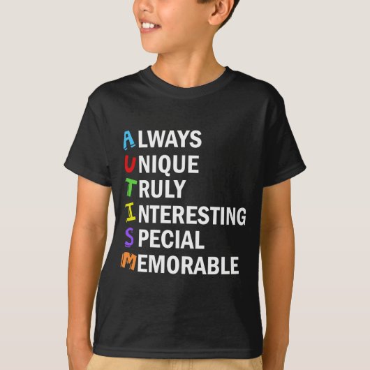 T-shirt Sensibilisation sur l'autisme Acrostique Mot migno (Devant)
