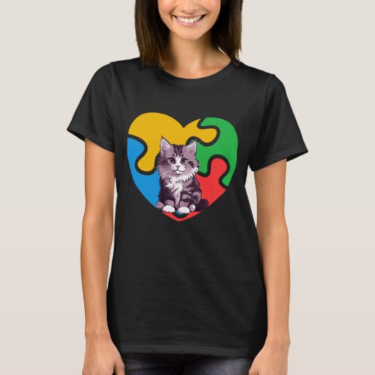 T-shirt Sensibilisation sur l'autisme Chat Coeur Saint Val (Devant)