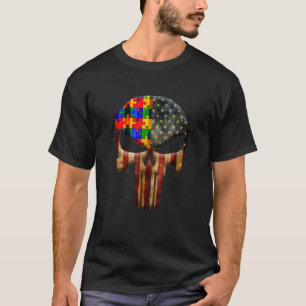 T-shirt Sensibilisation sur l'autisme Crâne Puzzle Pièces